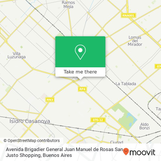 Mapa de Avenida Brigadier General Juan Manuel de Rosas San Justo Shopping