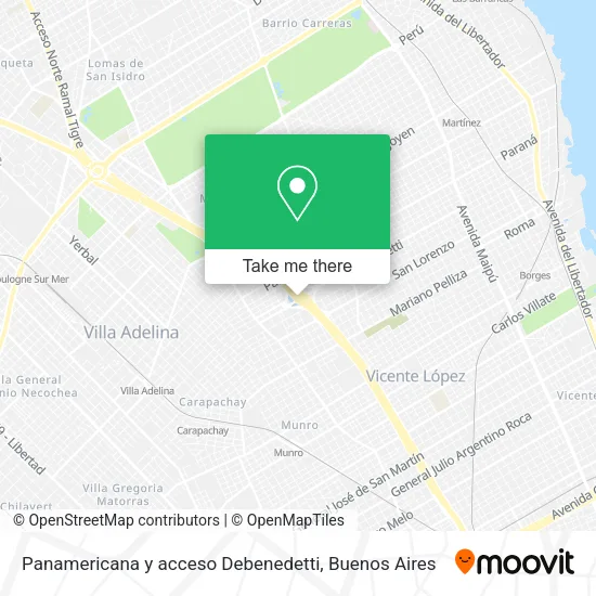 Mapa de Panamericana y acceso Debenedetti