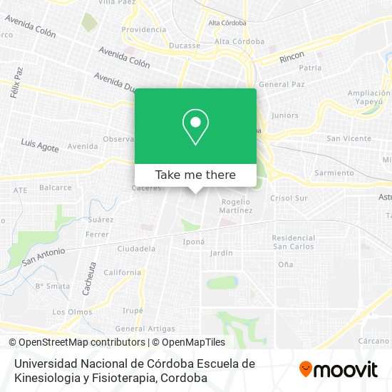 Mapa de Universidad Nacional de Córdoba Escuela de Kinesiologia y Fisioterapia