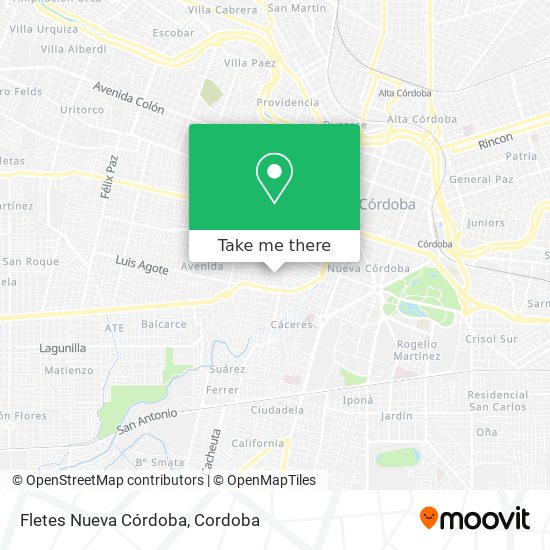 Fletes Nueva Córdoba map
