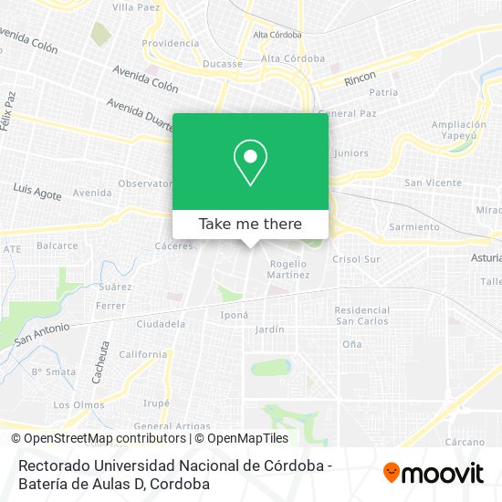 Mapa de Rectorado Universidad Nacional de Córdoba - Batería de Aulas D