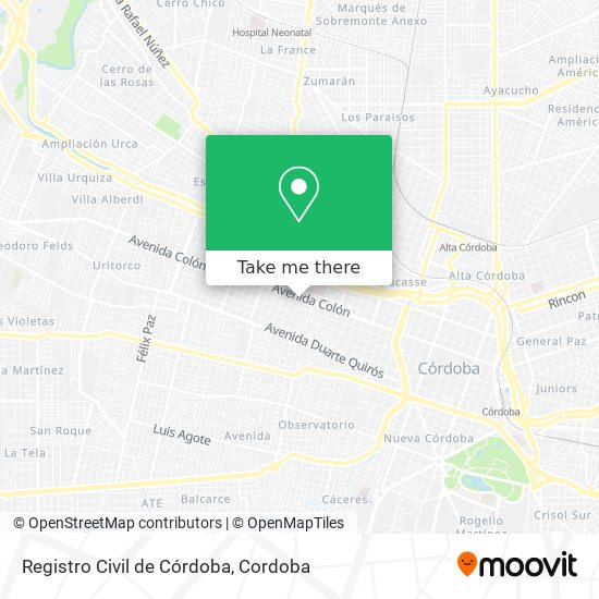 Mapa de Registro Civil de Córdoba