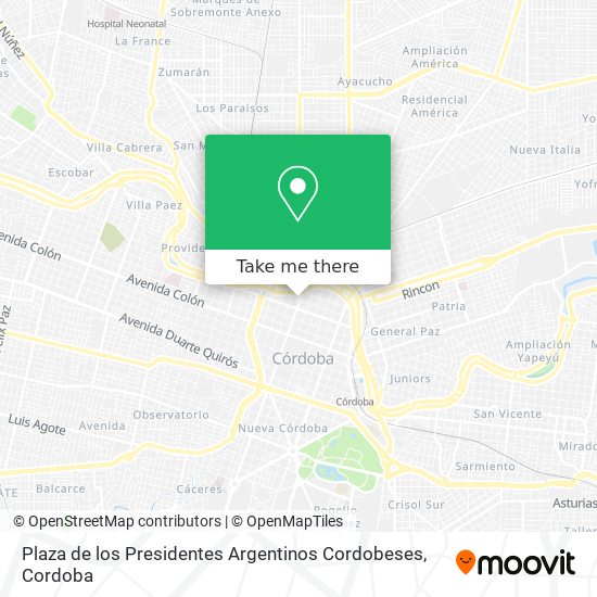 Mapa de Plaza de los Presidentes Argentinos Cordobeses