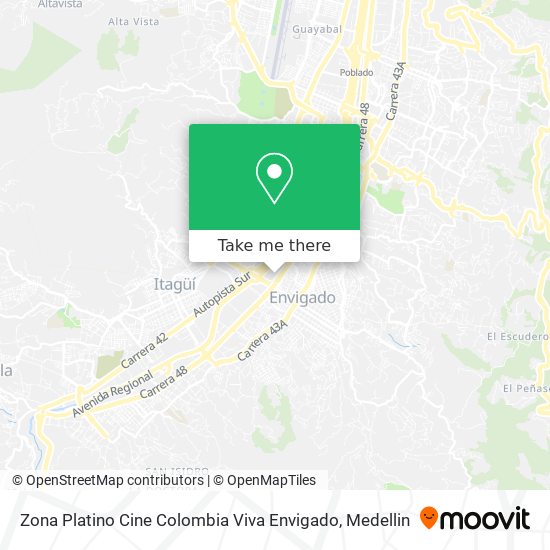 Mapa de Zona Platino Cine Colombia Viva Envigado