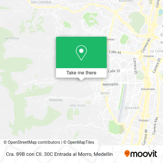 Mapa de Cra. 89B con Cll. 30C Entrada al Morro