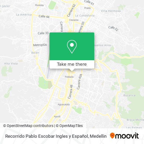 Recorrido Pablo Escobar Ingles y Español map
