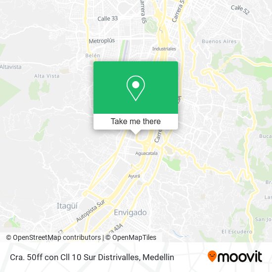 Cra. 50ff con Cll 10 Sur Distrivalles map