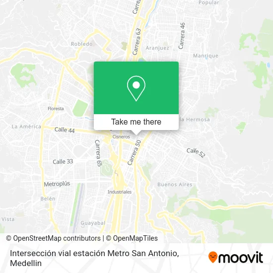 Mapa de Intersección vial estación Metro San Antonio