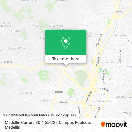 Mapa de Medellín Carrera 80 # 65-223 Campus Robledo