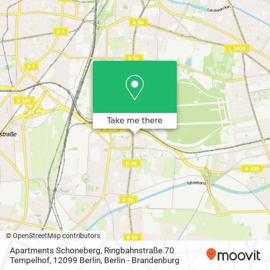 Карта Apartments Schoneberg, Ringbahnstraße 70 Tempelhof, 12099 Berlin