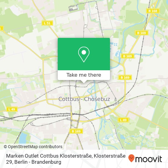 Карта Marken Outlet Cottbus Klosterstraße, Klosterstraße 29