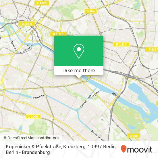 Карта Köpenicker & Pfuelstraße, Kreuzberg, 10997 Berlin