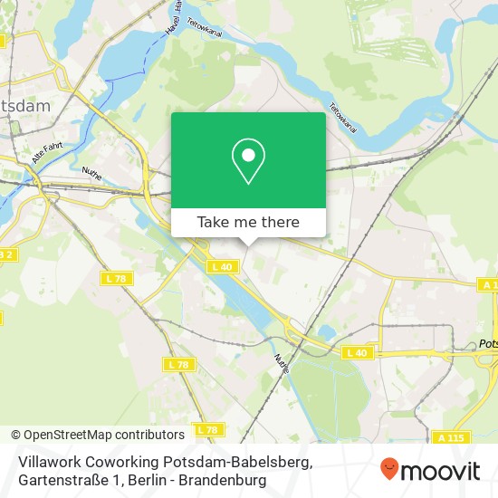 Карта Villawork Coworking Potsdam-Babelsberg, Gartenstraße 1