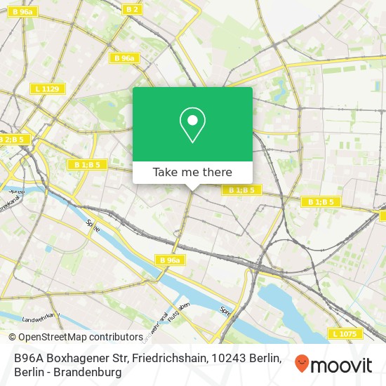 Карта B96A Boxhagener Str, Friedrichshain, 10243 Berlin