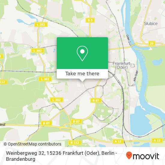 Карта Weinbergweg 32, 15236 Frankfurt (Oder)