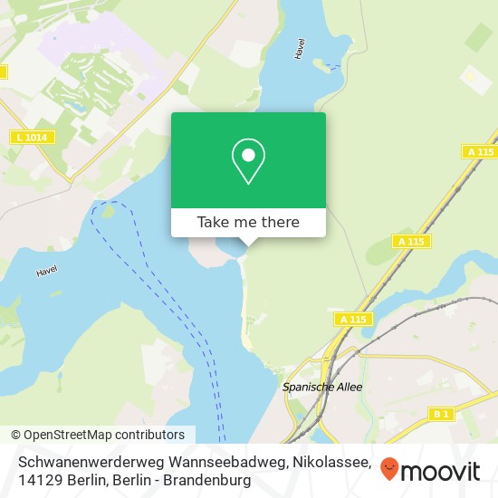 Карта Schwanenwerderweg Wannseebadweg, Nikolassee, 14129 Berlin