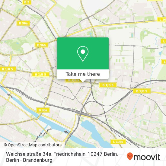 Карта Weichselstraße 34a, Friedrichshain, 10247 Berlin