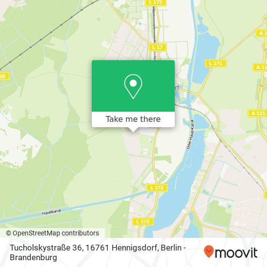 Карта Tucholskystraße 36, 16761 Hennigsdorf