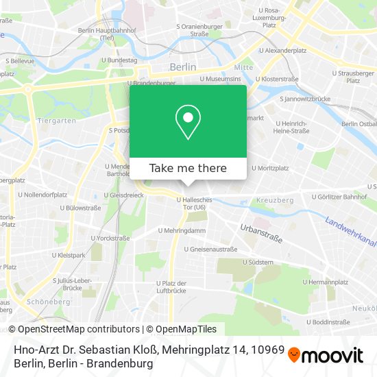 Карта Hno-Arzt Dr. Sebastian Kloß, Mehringplatz 14, 10969 Berlin