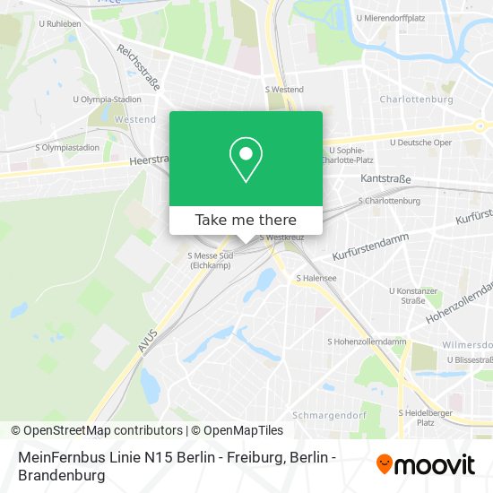 MeinFernbus Linie N15 Berlin  - Freiburg map