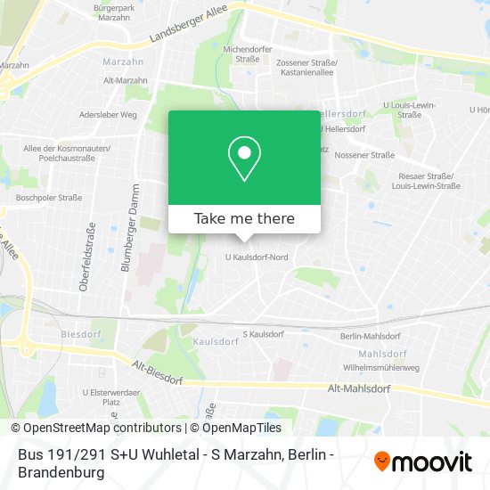 Карта Bus 191 / 291 S+U Wuhletal - S Marzahn