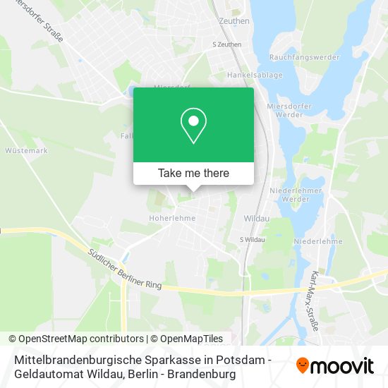 Карта Mittelbrandenburgische Sparkasse in Potsdam - Geldautomat Wildau