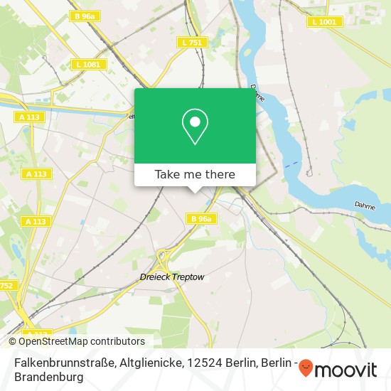 Карта Falkenbrunnstraße, Altglienicke, 12524 Berlin