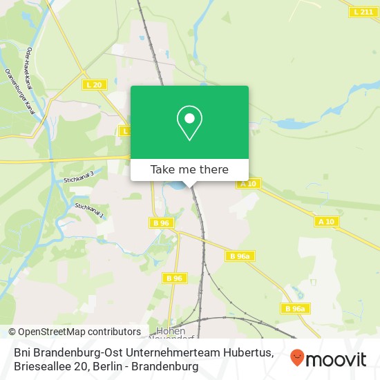 Карта Bni Brandenburg-Ost Unternehmerteam Hubertus, Brieseallee 20