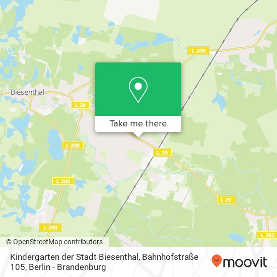 Карта Kindergarten der Stadt Biesenthal, Bahnhofstraße 105