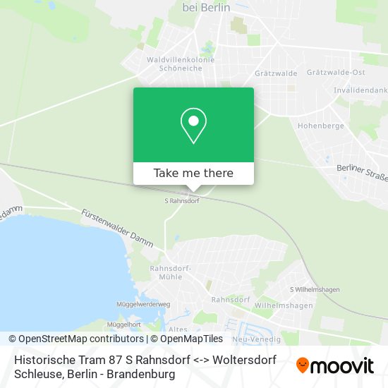 Карта Historische Tram 87 S Rahnsdorf <-> Woltersdorf Schleuse