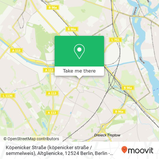 Карта Köpenicker Straße (köpenicker straße / semmelweis), Altglienicke, 12524 Berlin