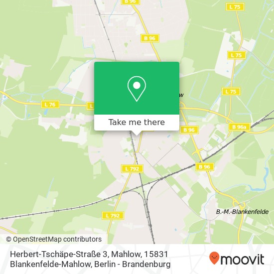Карта Herbert-Tschäpe-Straße 3, Mahlow, 15831 Blankenfelde-Mahlow