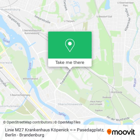 Linie M27 Krankenhaus Köpenick  <-> Pasedagplatz map