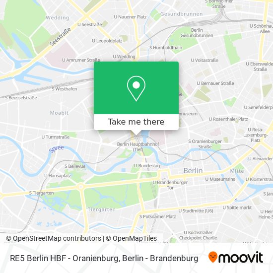 RE5 Berlin HBF - Oranienburg map