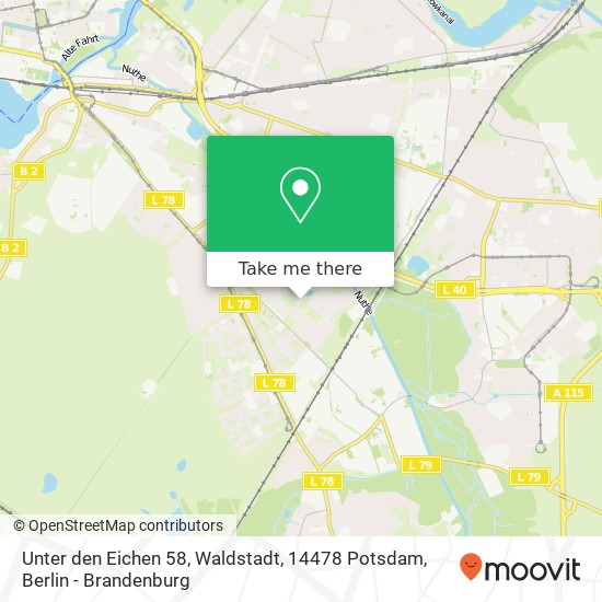 Карта Unter den Eichen 58, Waldstadt, 14478 Potsdam
