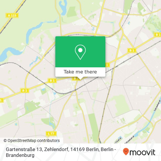Карта Gartenstraße 13, Zehlendorf, 14169 Berlin