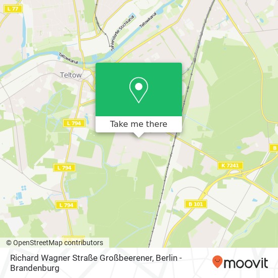 Карта Richard Wagner Straße Großbeerener, 14513 Teltow