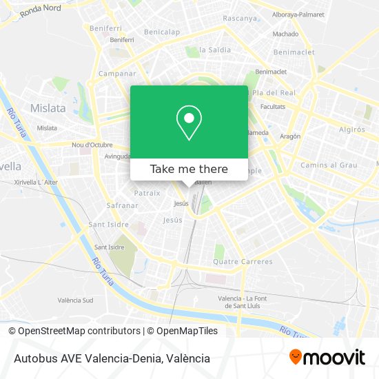 Autobus AVE Valencia-Denia map