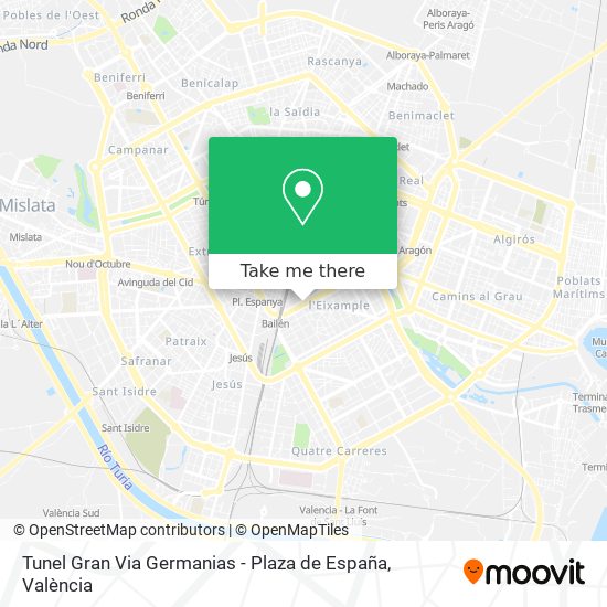 Tunel Gran Via Germanias - Plaza de España map