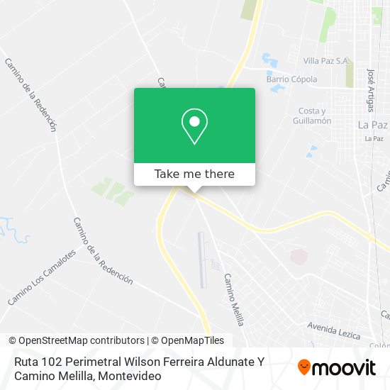 Ruta 102 Perimetral Wilson Ferreira Aldunate Y Camino Melilla map