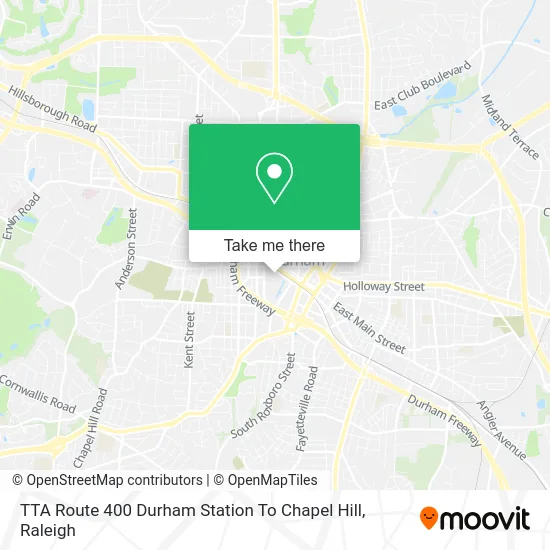 TTA Route 400 Durham Station To Chapel Hill map