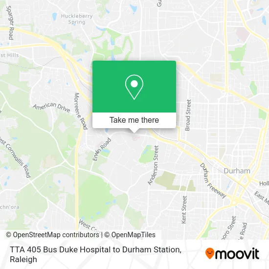 TTA 405 Bus Duke Hospital to Durham Station map