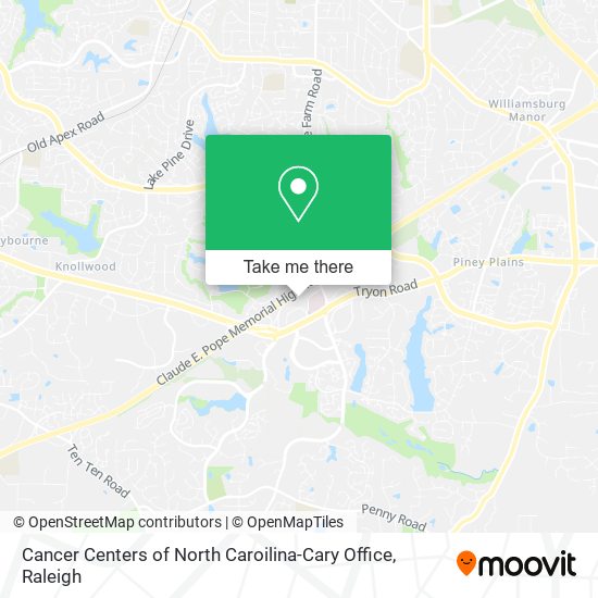 Mapa de Cancer Centers of North Caroilina-Cary Office