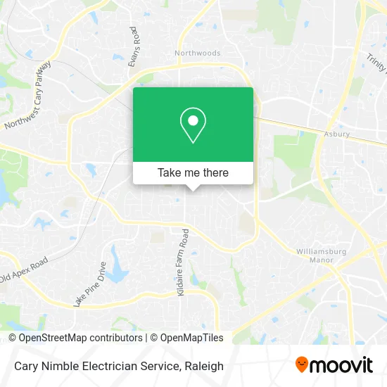 Cary Nimble Electrician Service map