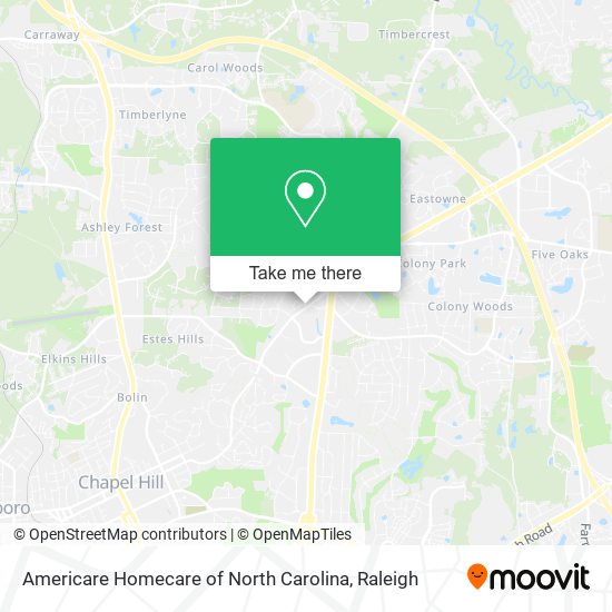 Mapa de Americare Homecare of North Carolina