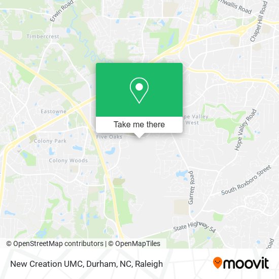 Mapa de New Creation UMC, Durham, NC
