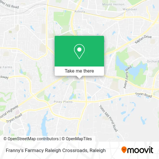 Franny's Farmacy Raleigh Crossroads map