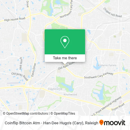 Coinflip Bitcoin Atm - Han-Dee Hugo's (Cary) map