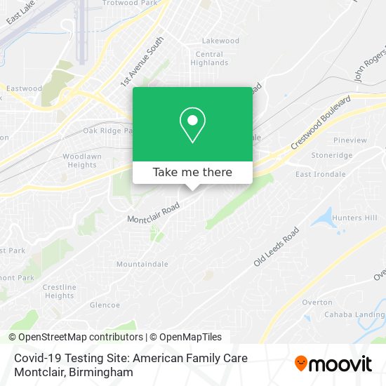 Mapa de Covid-19 Testing Site: American Family Care Montclair