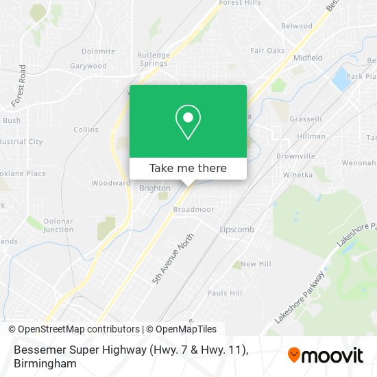 Bessemer Super Highway (Hwy. 7 & Hwy. 11) map